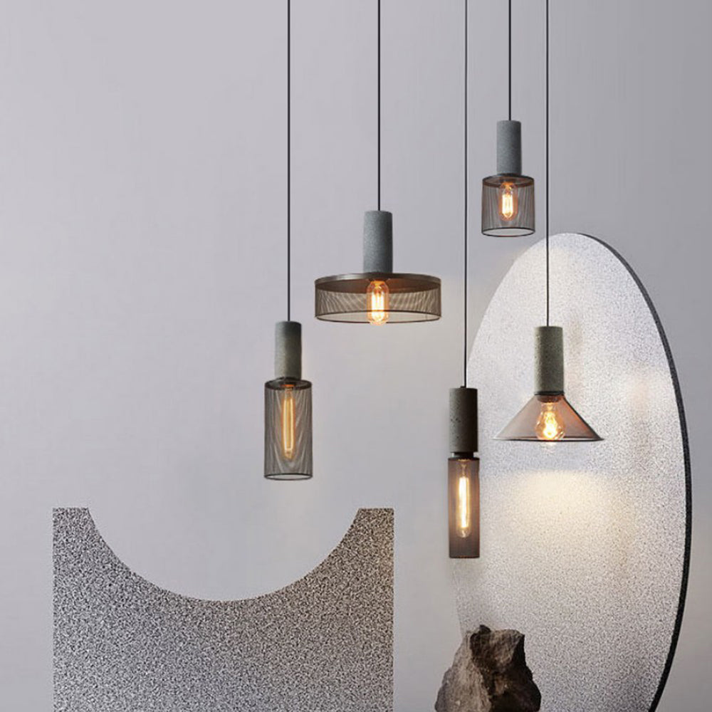 Zaid Industrial Pendant Light, 6 Style, Cement & Metal