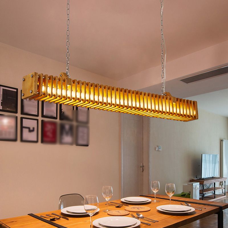 Austin Rectangular Pendant Light, Wood & Metal, L 121CM