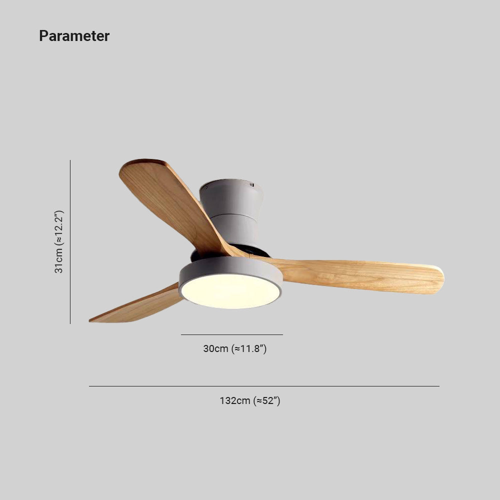 Walters 3-Blade White & Gray Ceiling Fan with Light, Metal & Wood, DIA132CM