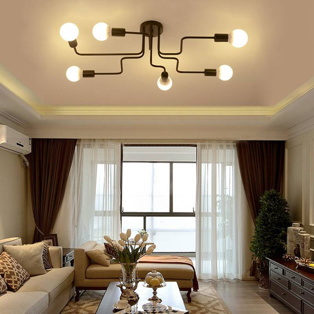 Alessio Retro Black Flush Ceiling Light, 4/6/8 Heads