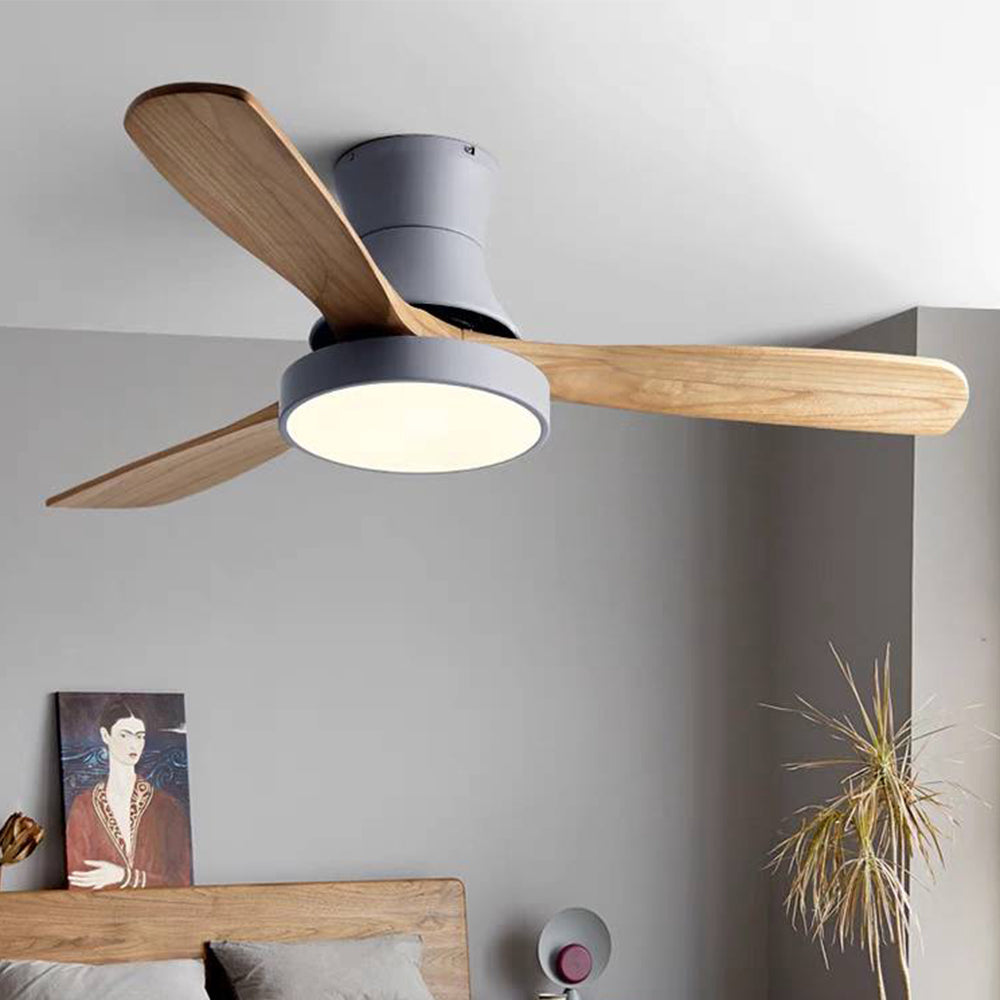 Walters 3-Blade White & Gray Ceiling Fan with Light, Metal & Wood, DIA132CM