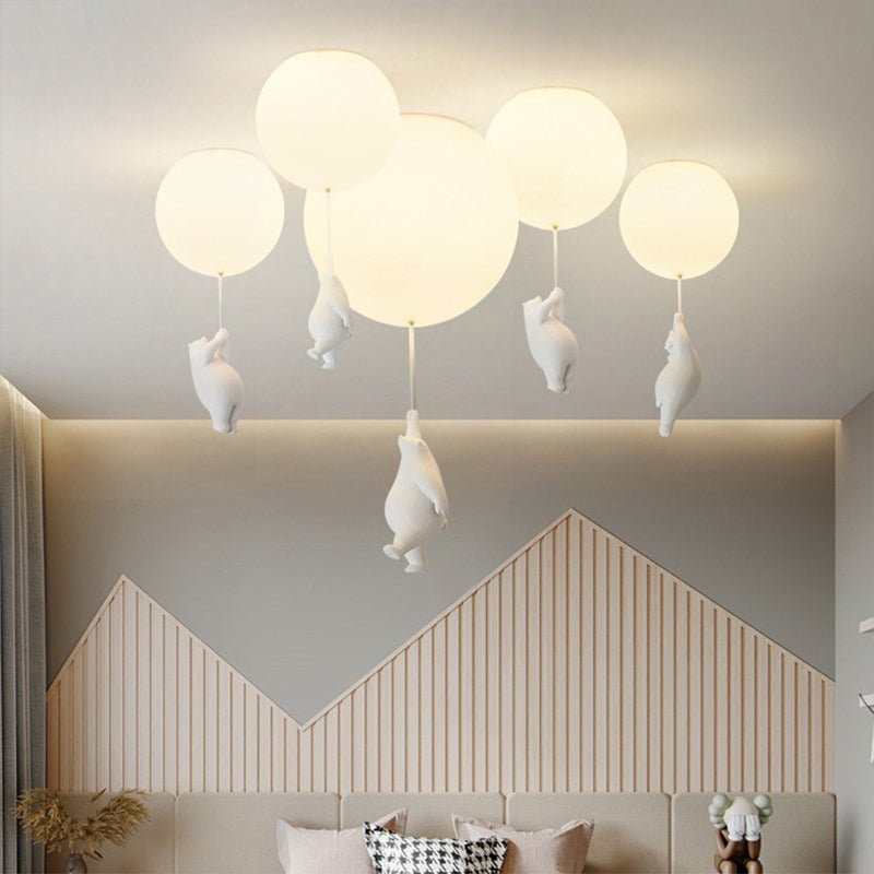 Fateh Bear Balloons Flush Mount Ceiling Light for Children's Room, Bedroom