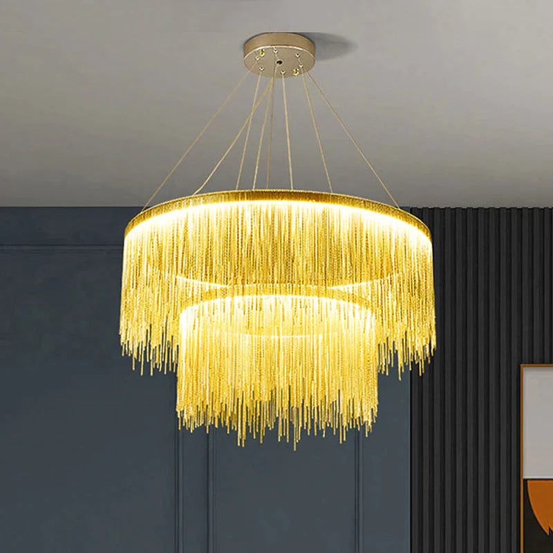 Metal Tassel Chain Led Chandelier Pendant Shade Lighting For Living Room, Dining room