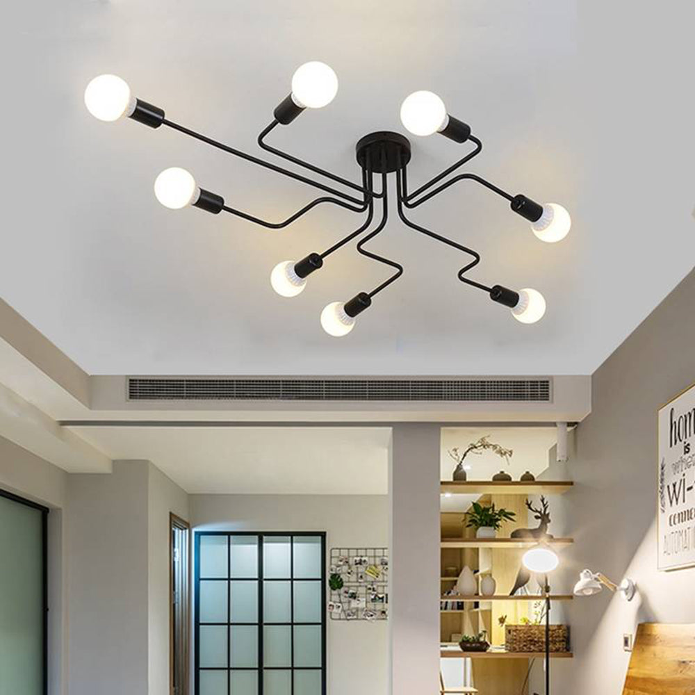 Alessio Retro Black Flush Ceiling Light, 4/6/8 Heads