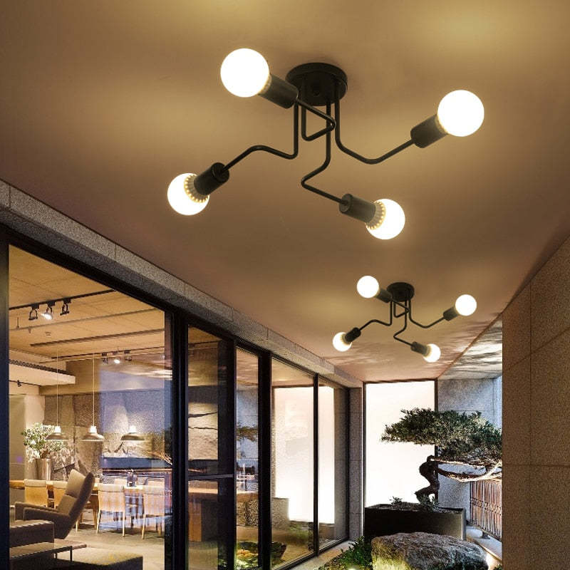 Alessio Retro Black Flush Ceiling Light, 4/6/8 Heads