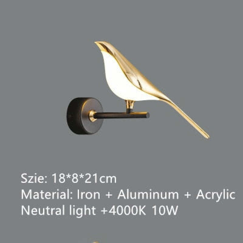 Nordic Art Magpie Bird Bedside Led Wall Lamp Wall Scone For Bedroom