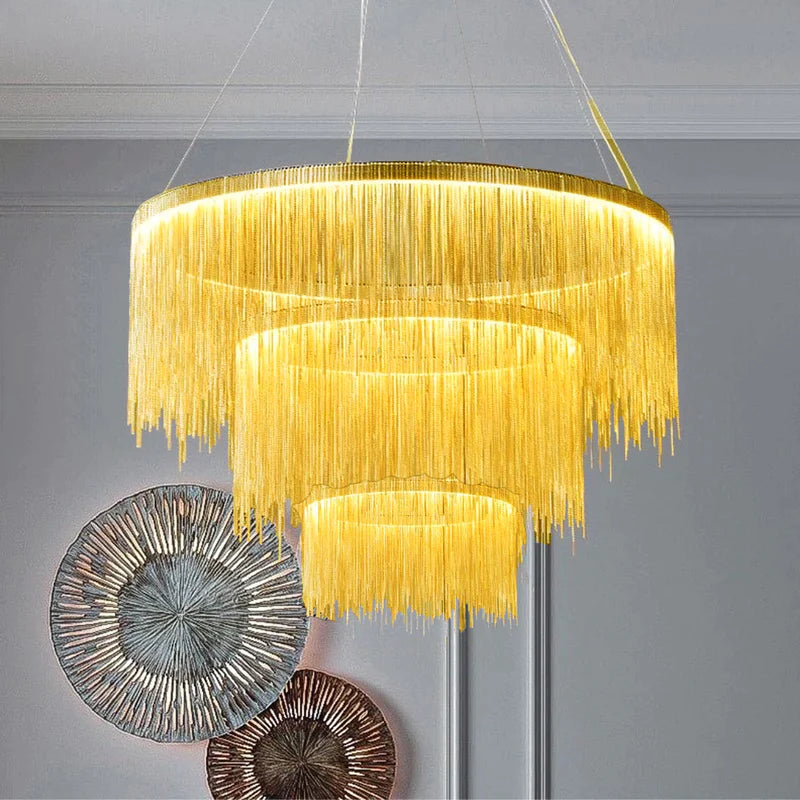 Metal Tassel Chain Led Chandelier Pendant Shade Lighting For Living Room, Dining room