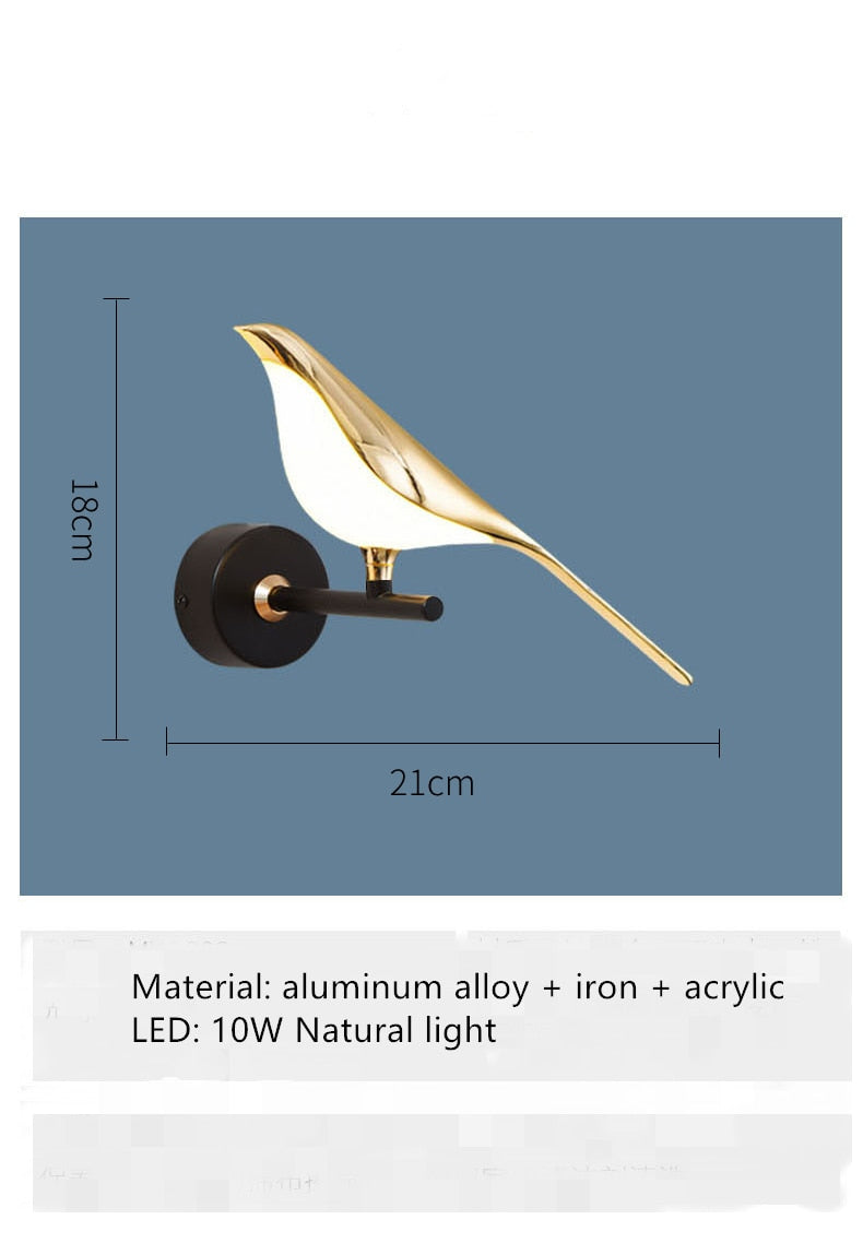 Nordic Art Magpie Bird Bedside Led Wall Lamp Wall Scone For Bedroom