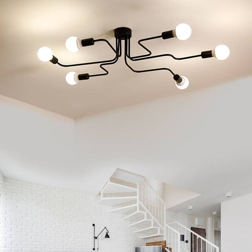 Alessio Retro Black Flush Ceiling Light, 4/6/8 Heads