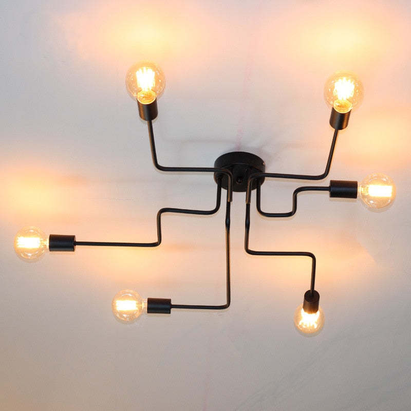 Alessio Retro Black Flush Ceiling Light, 4/6/8 Heads