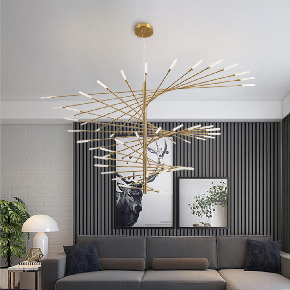 Lowry Moderner Kronleuchter, rotierendes Feuerwerk, Schwarz/Gold, Wohnzimmer/Kunstgalerie