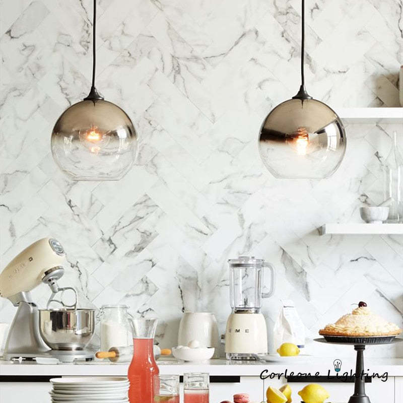 Modern LED Pendant Lights Glass Ball Hanging Lamp For Dining Room, Bedroom