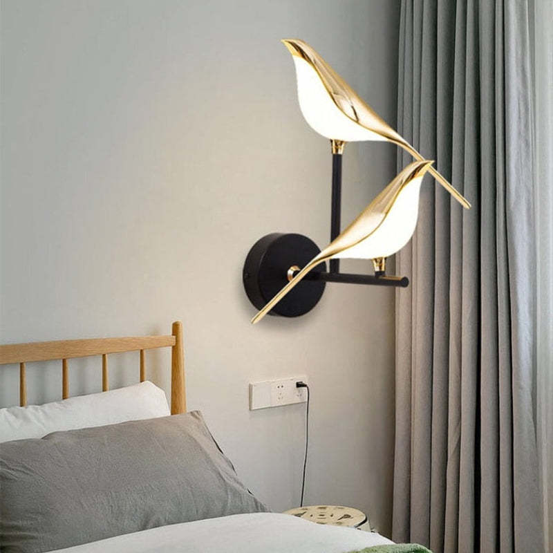 Nordic Art Magpie Bird Bedside Led Wall Lamp Wall Scone For Bedroom