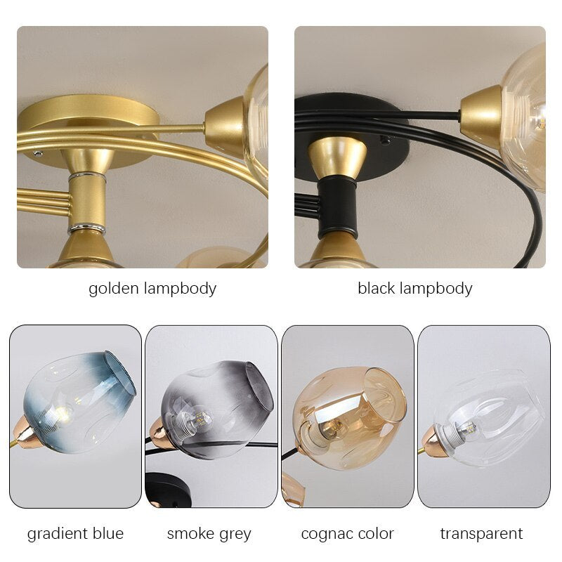 Retro Glass Ceiling Chandelier Pendant Lighting for Bedroom & Living Room