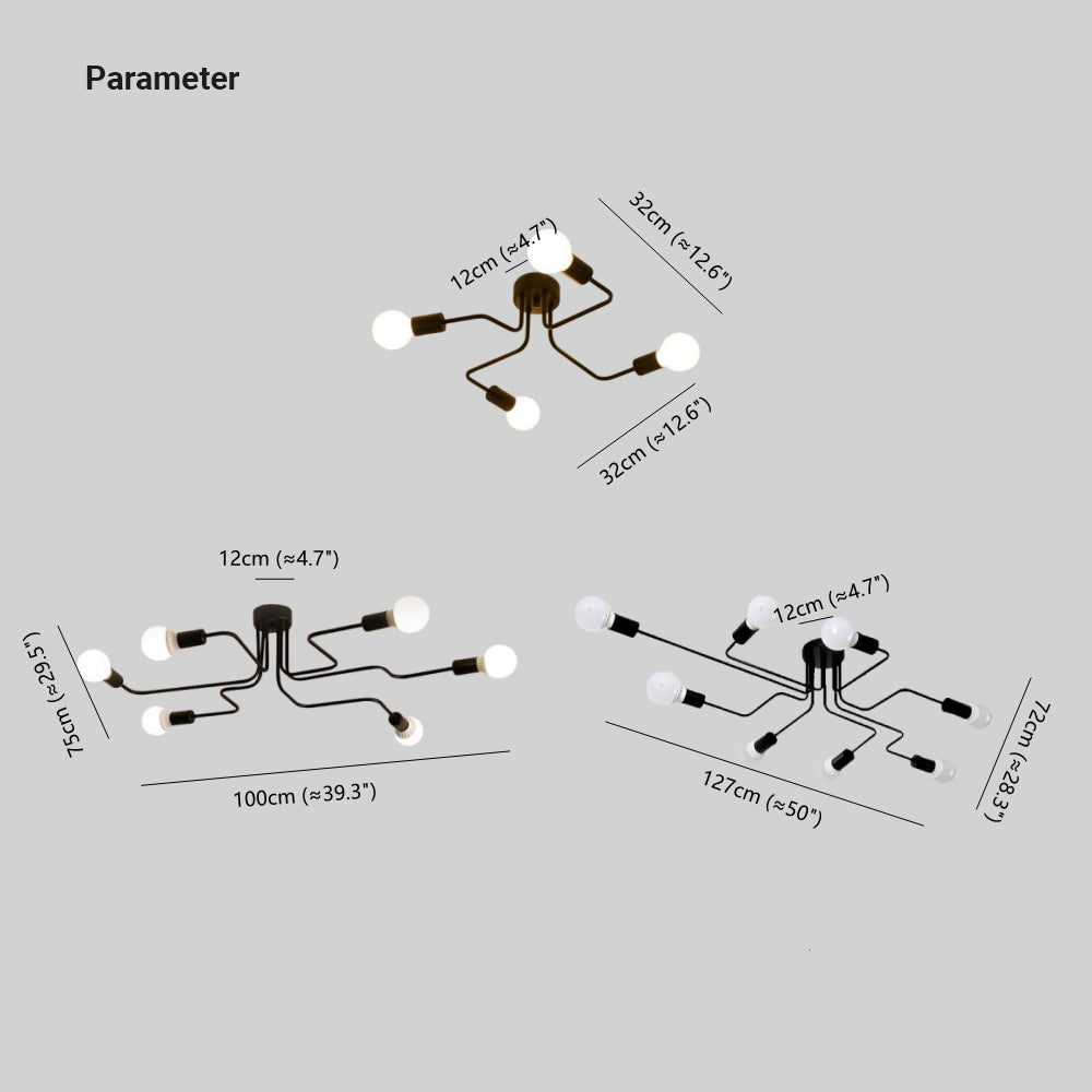 Alessio Retro Black Flush Ceiling Light, 4/6/8 Heads