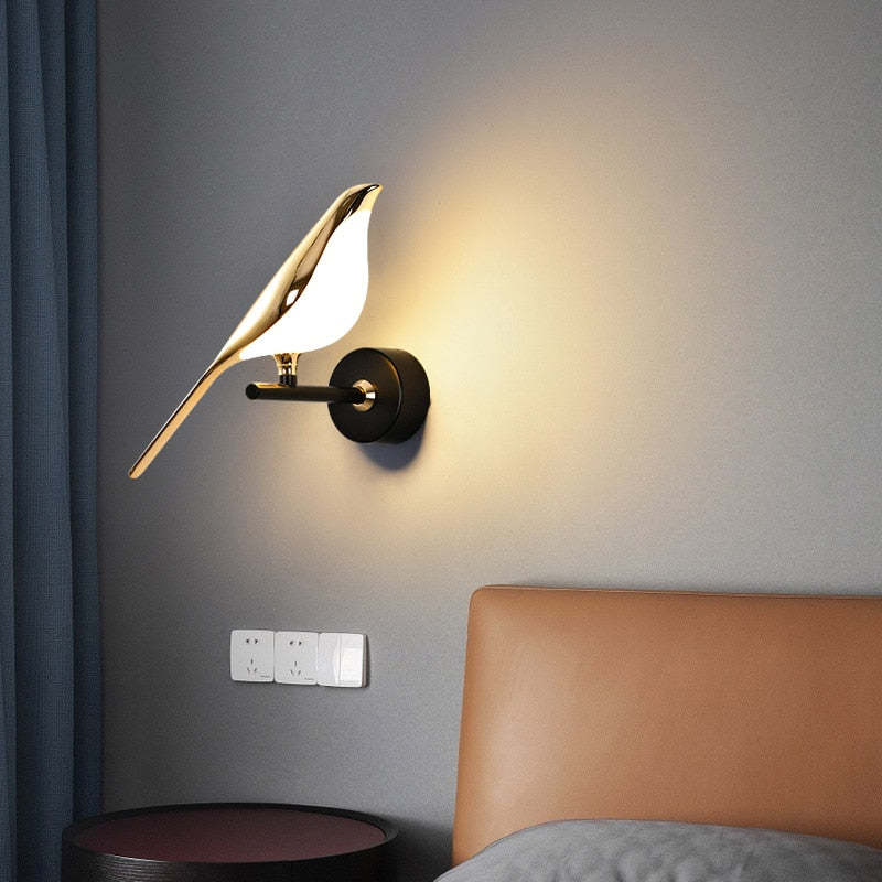 Nordic Art Magpie Bird Bedside Led Wall Lamp Wall Scone For Bedroom