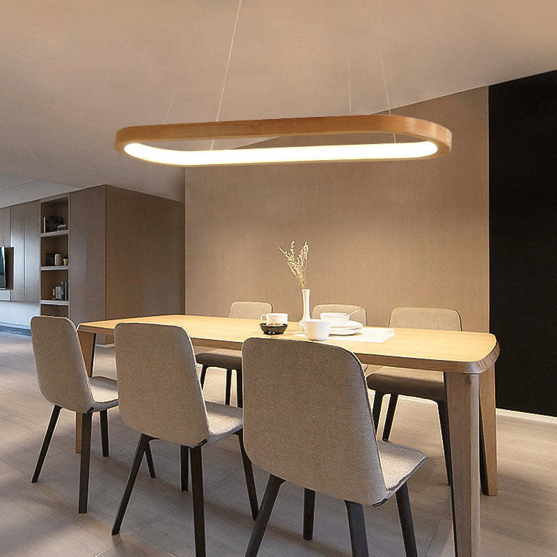 Nordic Log Wooden Led Strip Linear Pendant Lamp For Dining Room