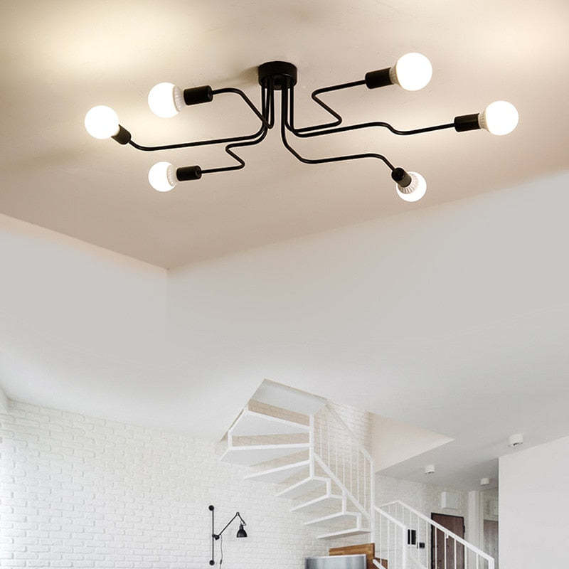 Alessio Retro Black Flush Ceiling Light, 4/6/8 Heads