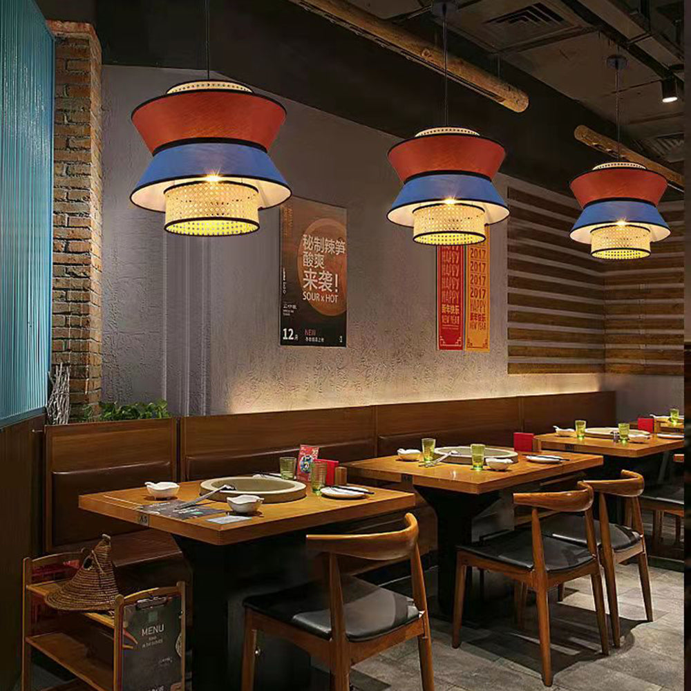 Ritta Rattan Pendant Light, Orange & Dark Blue, Dia 35/45cm