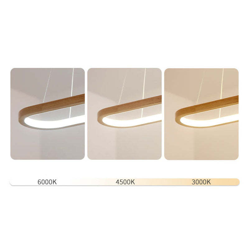 Nordic Log Wooden Led Strip Linear Pendant Lamp For Dining Room