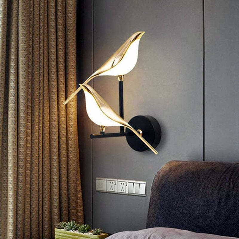 Nordic Art Magpie Bird Bedside Led Wall Lamp Wall Scone For Bedroom
