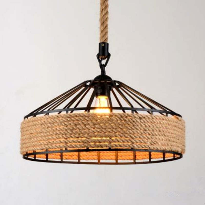 Retro Iron Base Hemp Rope Chandelier Creative Industrial Pendant Light