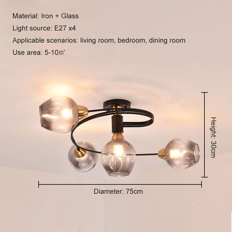 Retro Glass Ceiling Chandelier Pendant Lighting for Bedroom & Living Room