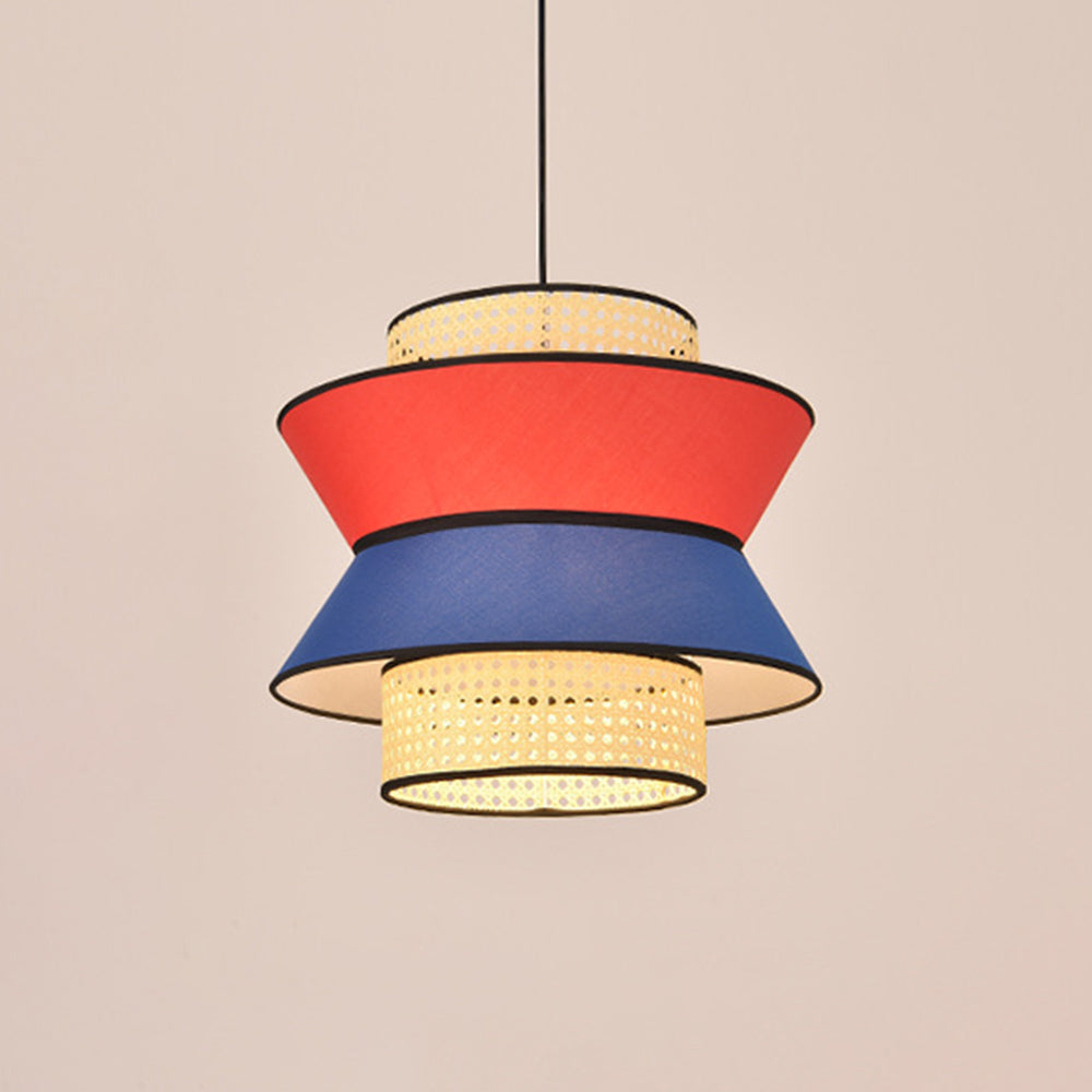 Ritta Rattan Pendant Light, Orange & Dark Blue, Dia 35/45cm