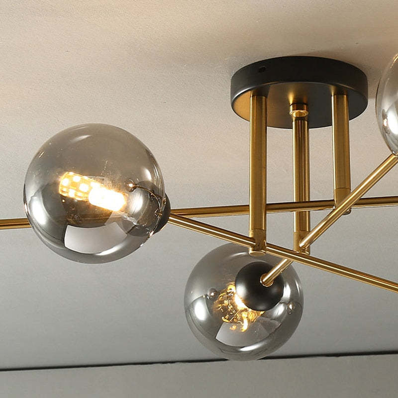 LED-Kronleuchter aus Schmiedeeisen, Lustre-Industrie-Kronleuchter aus Rauchglas