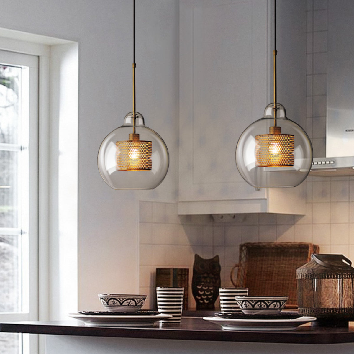 Oneal Pendant Light, Metal & Glass