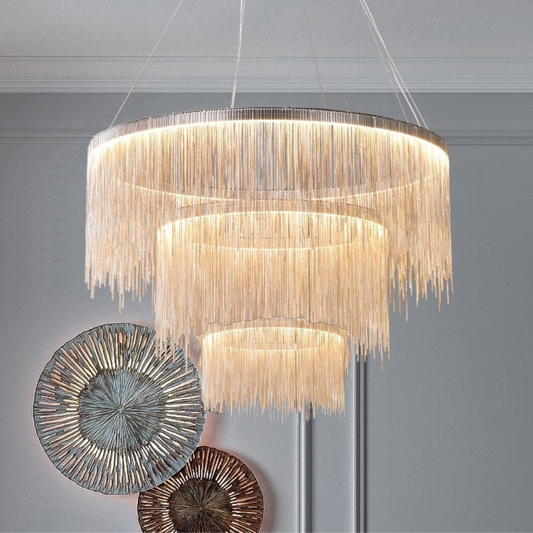 Metal Tassel Chain Led Chandelier Pendant Shade Lighting For Living Room, Dining room
