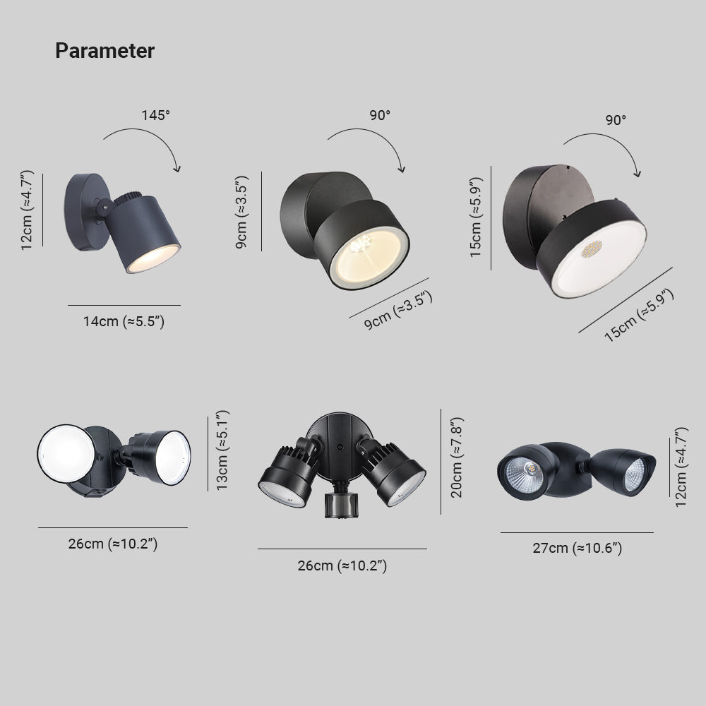 Orr Outdoor Wall Lamp Spotlight, 1/2 Heads, L 9CM /14CM/15CM/26CM/27CM