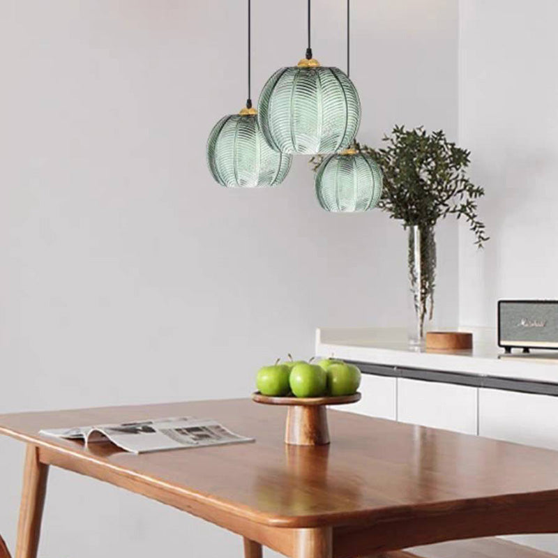 Hailie Green Ribbed Glass Pendant Light, DIA 15CM