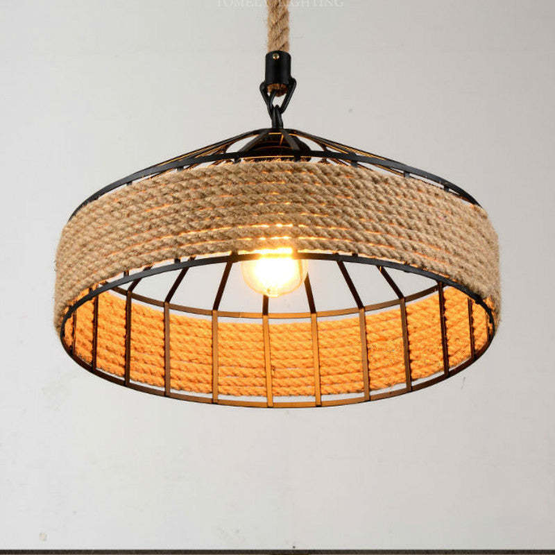 Retro Iron Base Hemp Rope Chandelier Creative Industrial Pendant Light