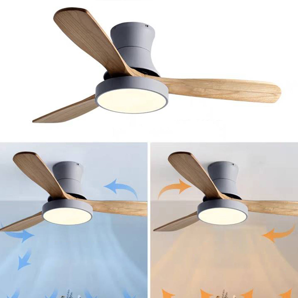 Walters 3-Blade White & Gray Ceiling Fan with Light, Metal & Wood, DIA132CM