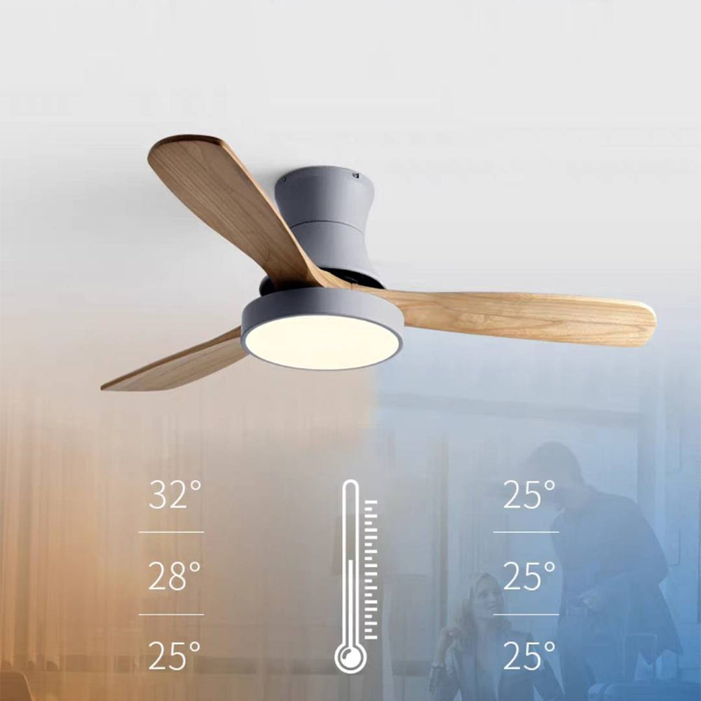 Walters 3-Blade White & Gray Ceiling Fan with Light, Metal & Wood, DIA132CM