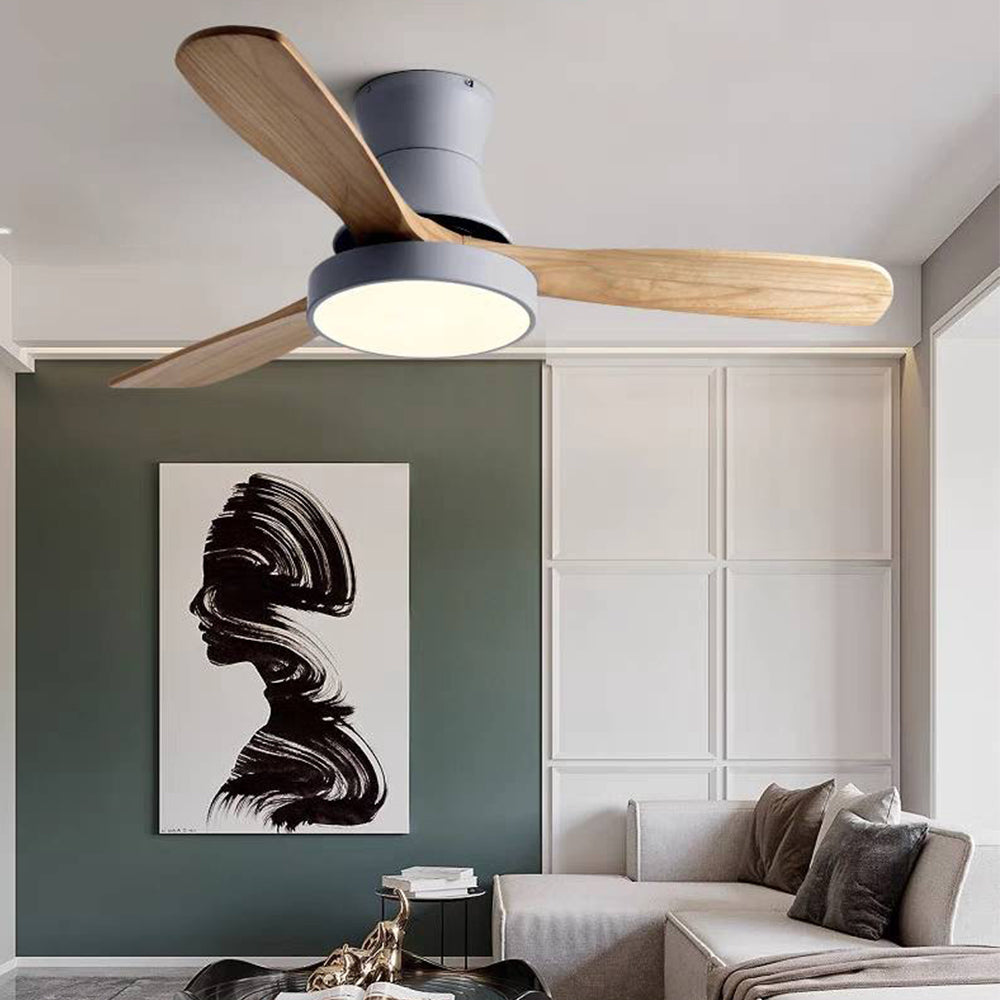 Walters 3-Blade White & Gray Ceiling Fan with Light, Metal & Wood, DIA132CM
