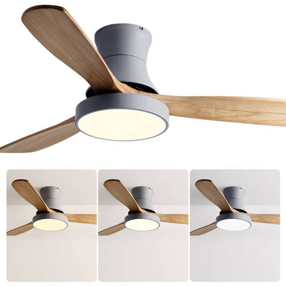 Walters 3-Blade White & Gray Ceiling Fan with Light, Metal & Wood, DIA132CM