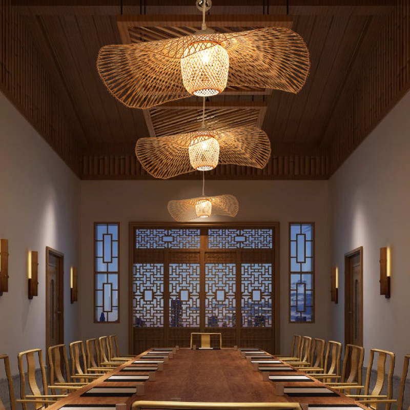 Rattan Weaving Cap Pendant Light for Dining Room