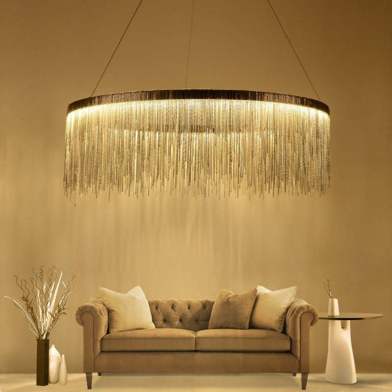 Metal Tassel Chain Led Chandelier Pendant Shade Lighting For Living Room, Dining room