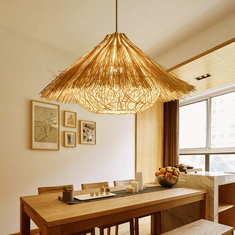 Muto Hand-Woven Rattan Modelling Pendant Light for Dining Room