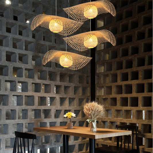 Muto Bamboo Chandelier Teahouse Rattan Lamp Handmade Rattan Lighting Fixture
