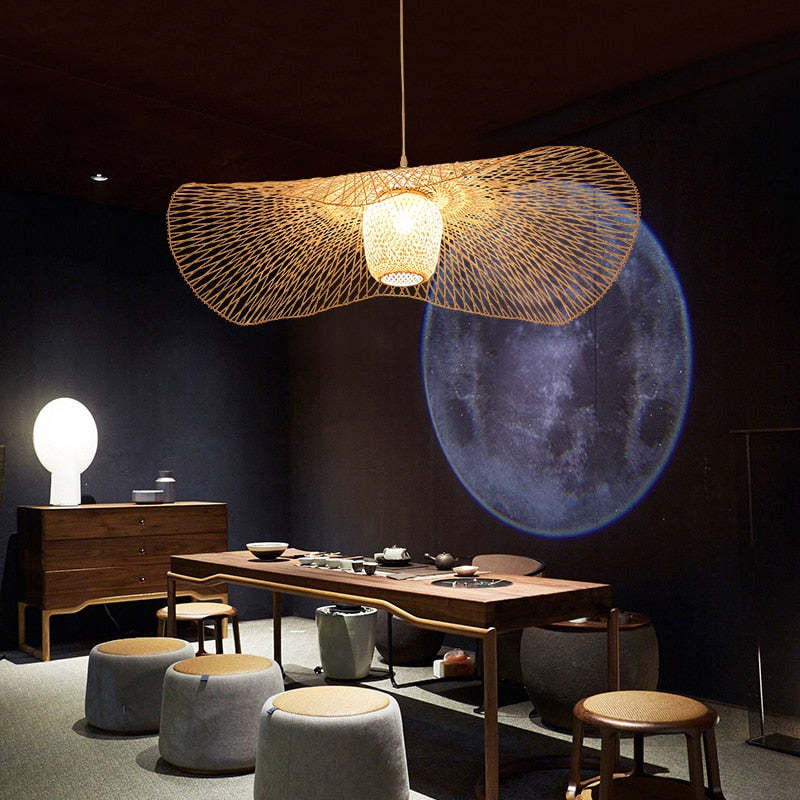 Rattan Weaving Cap Pendant Light for Dining Room