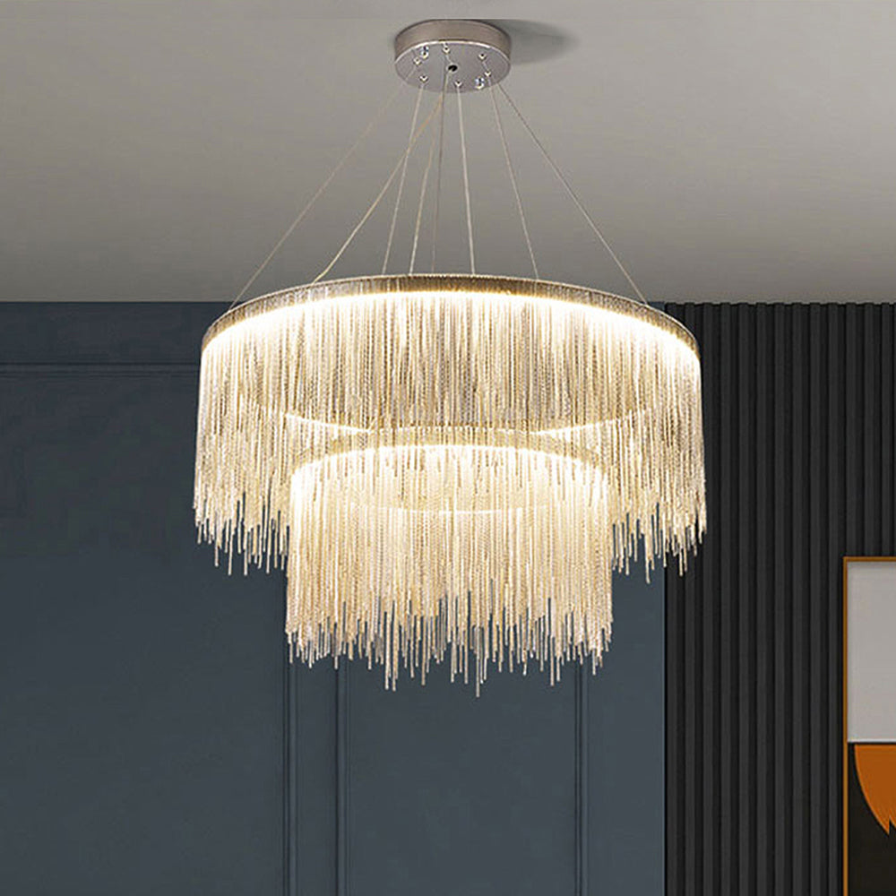 Metal Tassel Chain Led Chandelier Pendant Shade Lighting For Living Room, Dining room