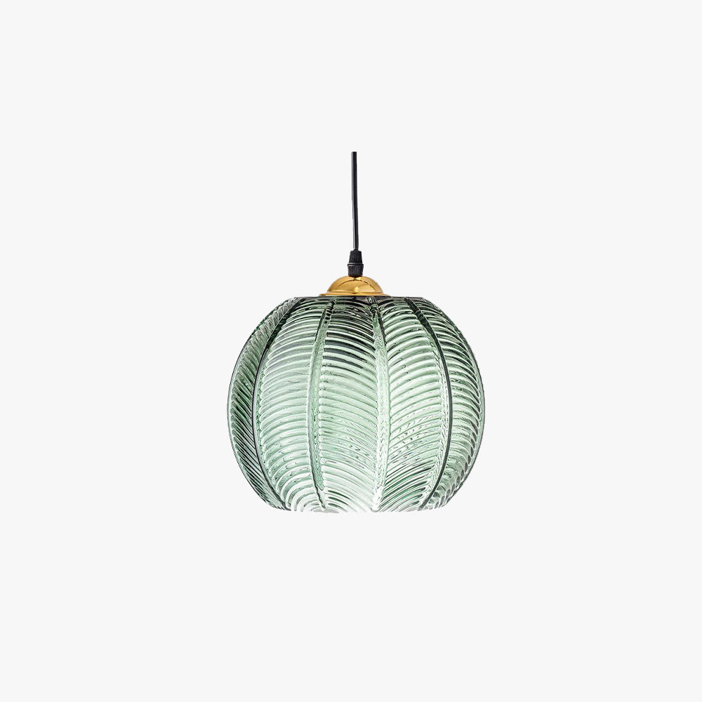 Hailie Green Ribbed Glass Pendant Light, DIA 15CM
