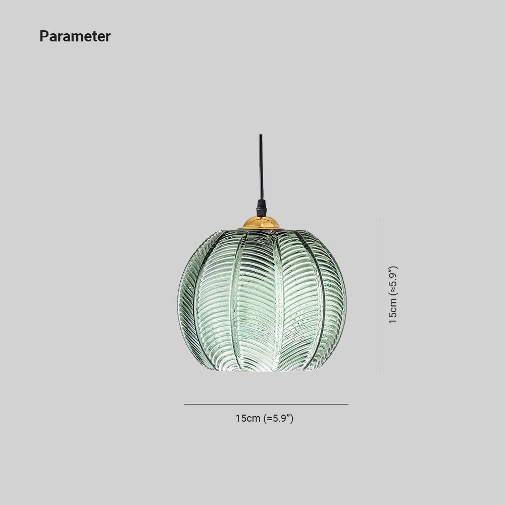 Hailie Green Ribbed Glass Pendant Light, DIA 15CM