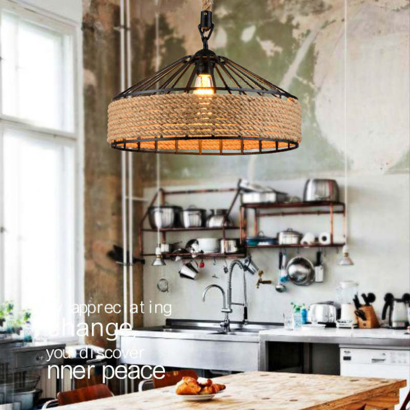 Retro Iron Base Hemp Rope Chandelier Creative Industrial Pendant Light