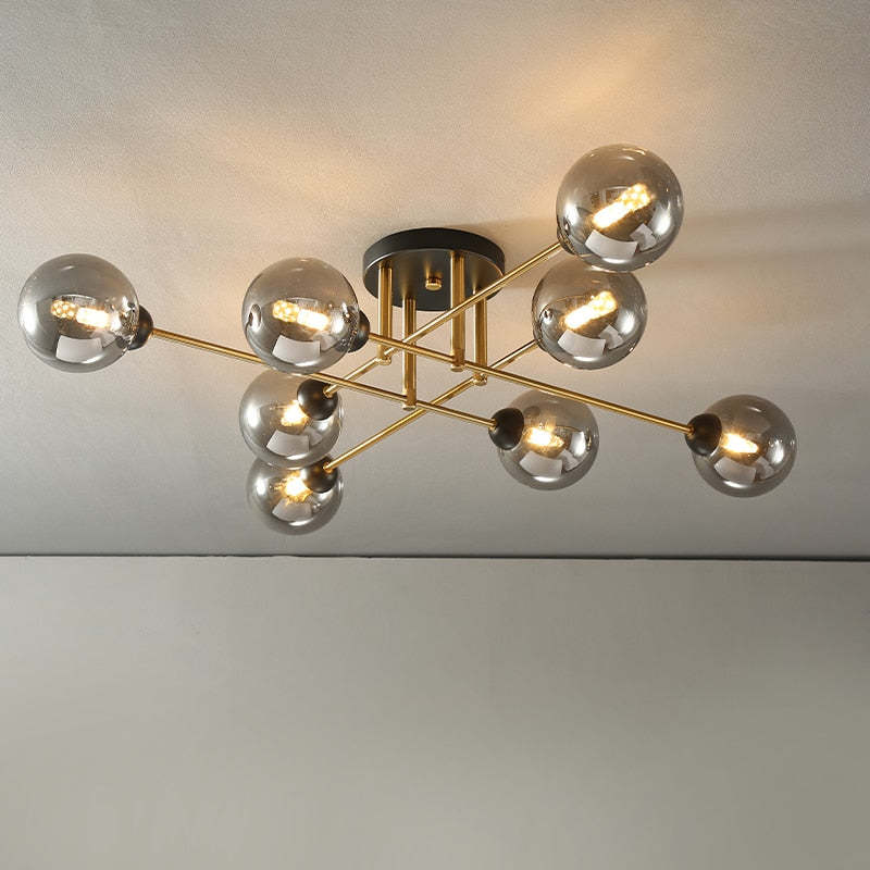 LED-Kronleuchter aus Schmiedeeisen, Lustre-Industrie-Kronleuchter aus Rauchglas