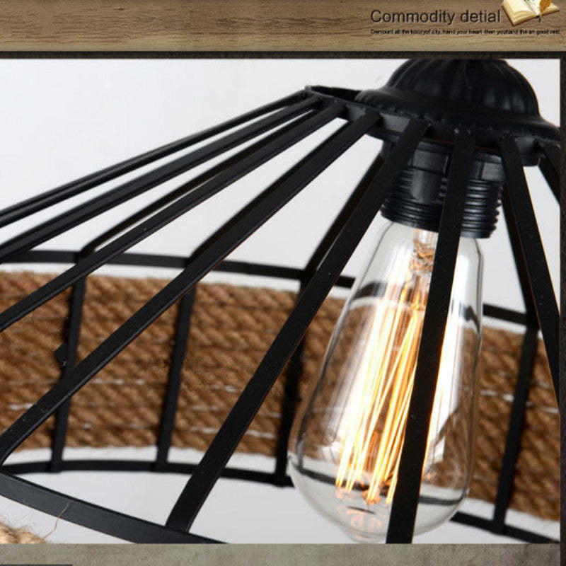 Retro Iron Base Hemp Rope Chandelier Creative Industrial Pendant Light