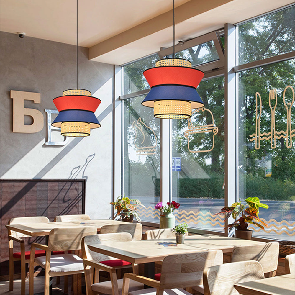 Ritta Rattan Pendant Light, Orange & Dark Blue, Dia 35/45cm